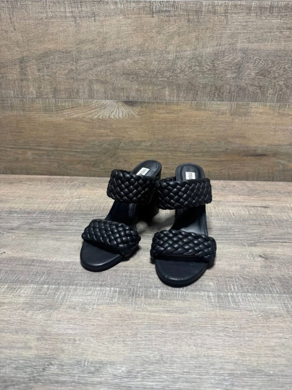 Steve Madden Black Block Heel Woven Braided Straps Women's Size 6.5
